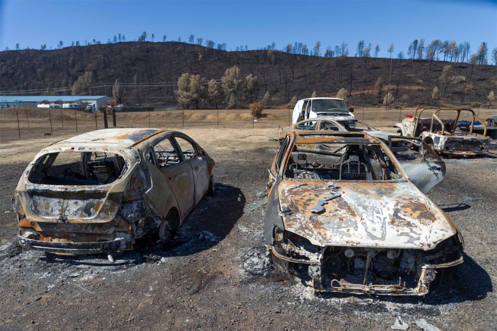 Burned out cars in Middletown, California, after the Valley Fire