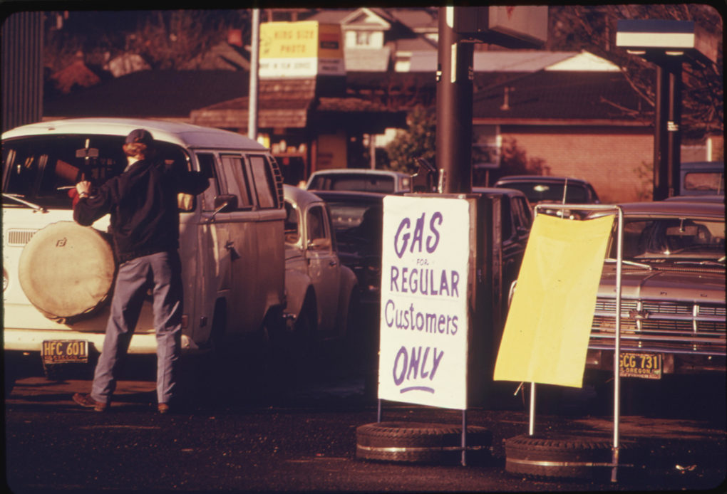 At a gas station in Portland, Oregon, the yellow flag meant that gas was available only for regular customers and commercial vehicles.