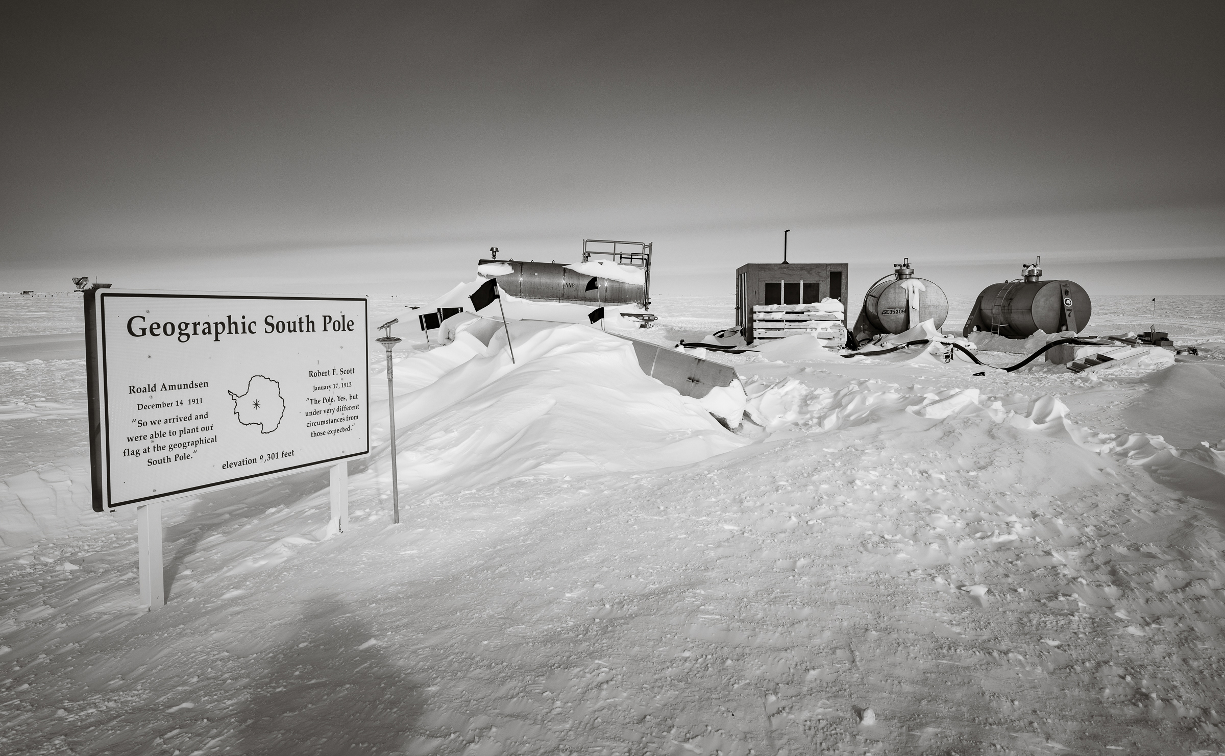 Click to Enlarge The geographic South Pole, southernmost point on earth, where every direction is north, and where you can walk around that sign and experience all 24 time zones.