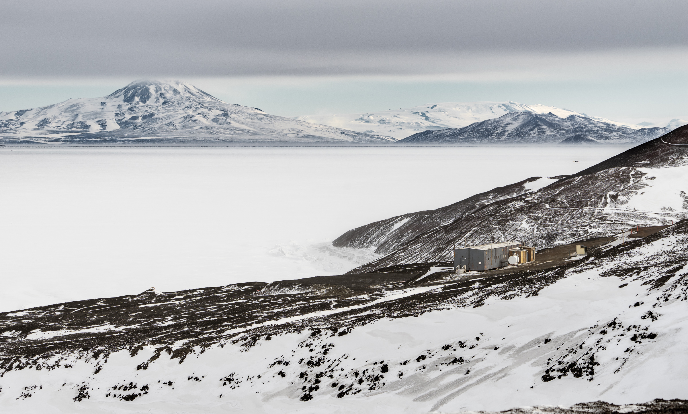 Click to Enlarge The Cosray Laboratory, which since 1960 has studied cosmic rays, the longest running experiment at McMurdo Station.
