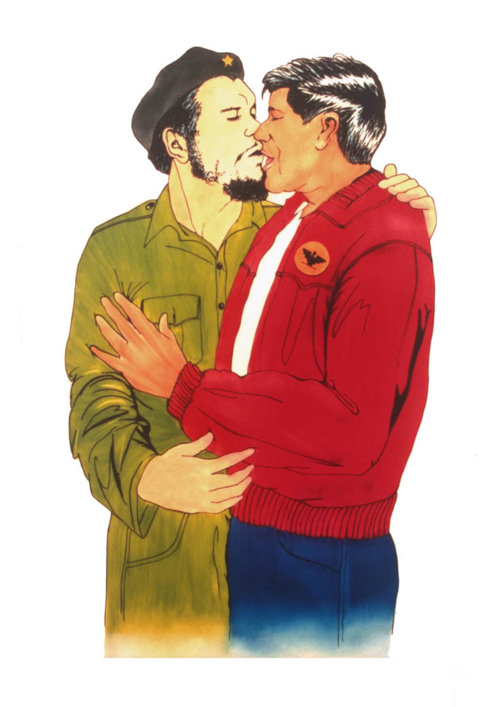 Illustration of Che Guevara kissing Cesar Chavez.