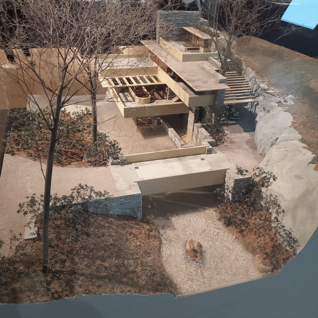 Model of Fallingwater, the weekend house designed by Frank Lloyd Wright in the woods of southeastern Pennsylavia, 1938.
