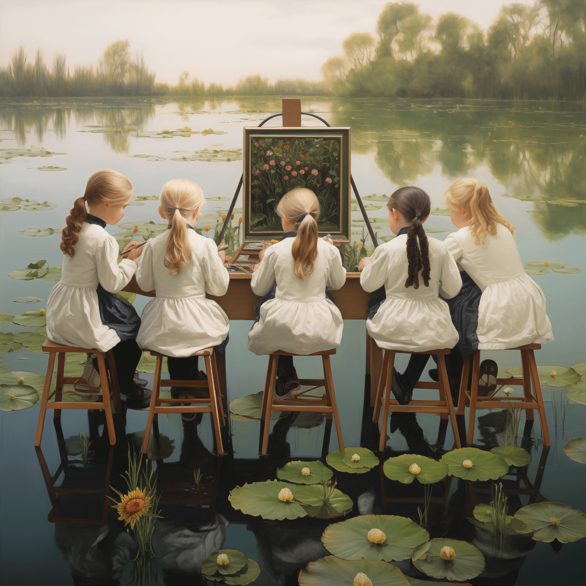 Click to Enlarge Bernheimer Architecture, Fairy Tale Architecture, Kew Gardens, drawing of girls at an easel.