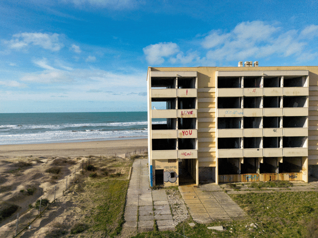 Le SIgnal, in Soulac-sur-Mer, on the Atlantic coast of France, whose 75 inhabitants are the victims of the first French climate expropriation, photographed in January 2023, prior to its demolition later that year. 