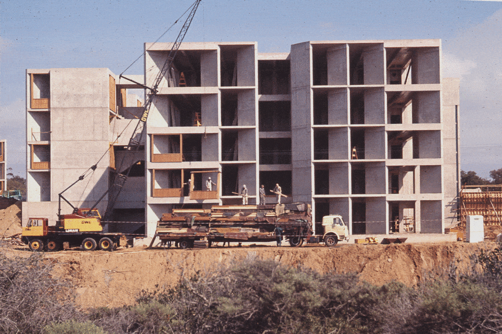 Salk Institute, under construction, early 1960s.