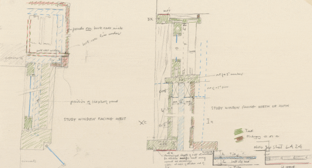 Lous Kahn, sketch of teak window assembly. 