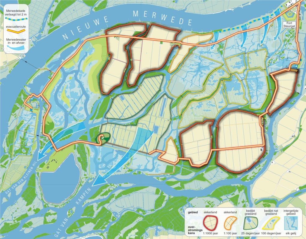 A plan for breaching the dike protecting the Noordwaard polder.