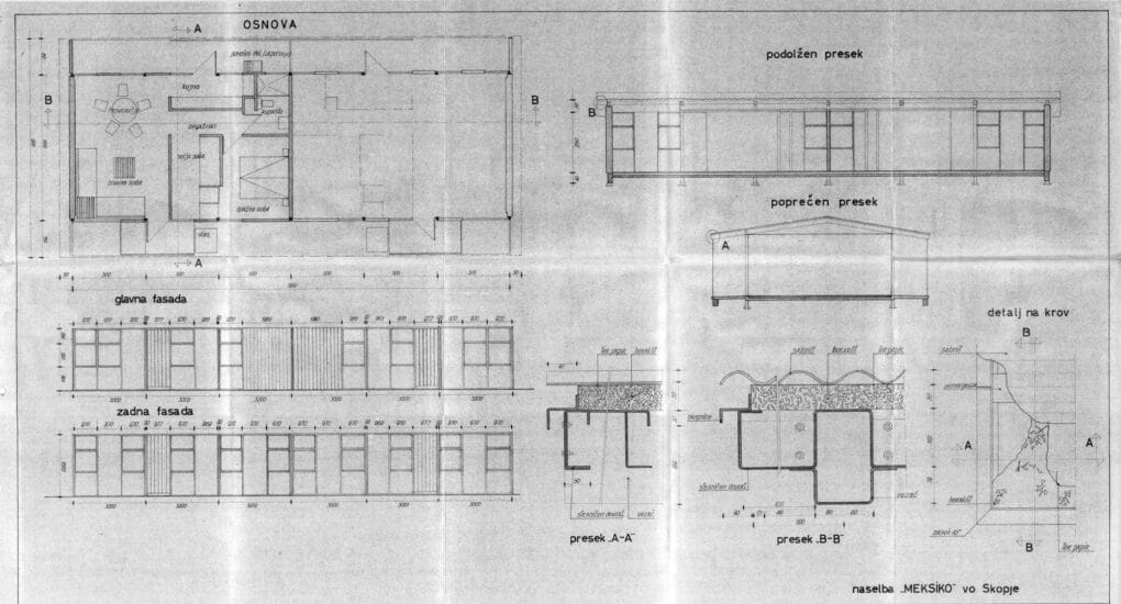 Black-and-white plans for a building.