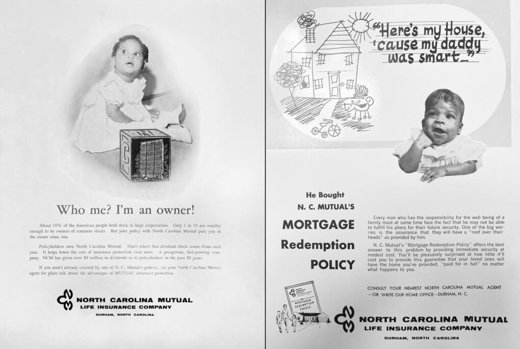 Composite of two black-and-white advertisements, each showing a smiling black infant.