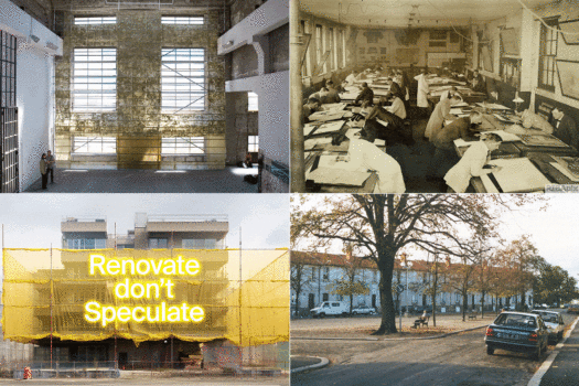 Clockwise from top left: Jorge Otero-Pailos, from The Ethics of Dust, Alumix. School of Architecture, University of Liverpool, 1920. Lacaton & Vassal, Place Léon Aucoc, Bordeaux, 1996. From the website of House Europe!
