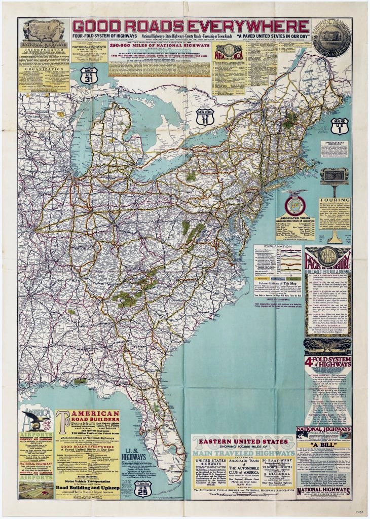Color map of highways in the eastern and midwestern U.S.