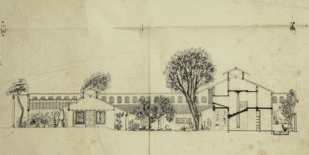 Ena de Silva House, Colombo, 1963; drawing by Laki Senanayake.