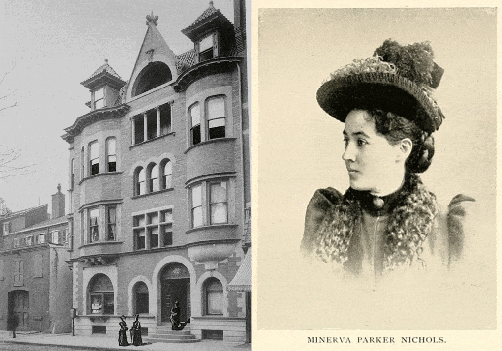 Left: Minerva Parker Nichols, architect, New Century Club, Philadelphia. Right: Minerva Parker Nichols, ca. 1897. 