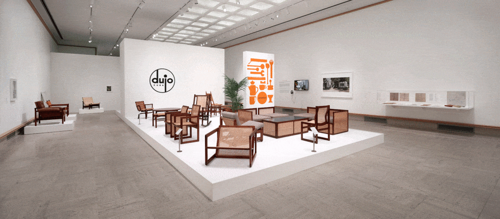 Installation view, A Modernist Regime, showing the suite of furniture design for Dujo Muebles.