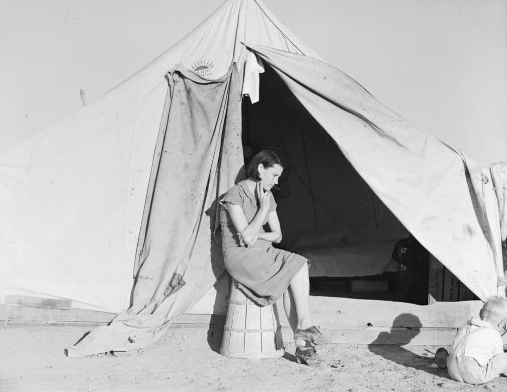 Young migrant mother, Farm Security Administration emergency camp, Calipatria, California, 1939. 