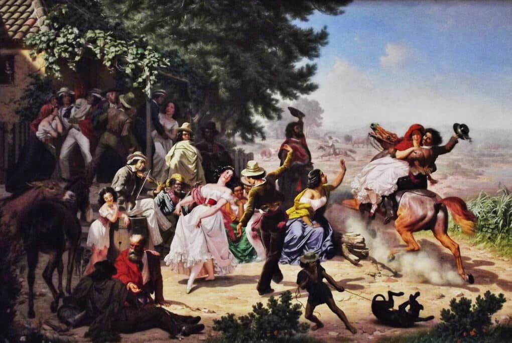 Charles Christian Nahl, <em>The Fandango</em>, 1873, depicting wedding festivities at the Dana Adobe. 