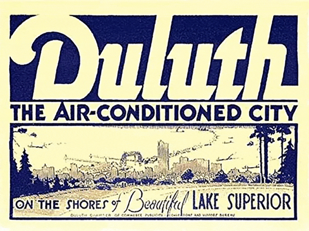 Vintage travel decal, ca, 1950s, with the slogan "Duluth: The Air-Conditioned City"
