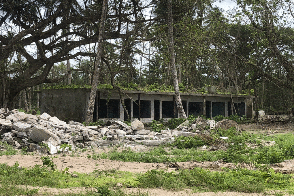 A modern structure in Samoa, destroyed by a cyclone.