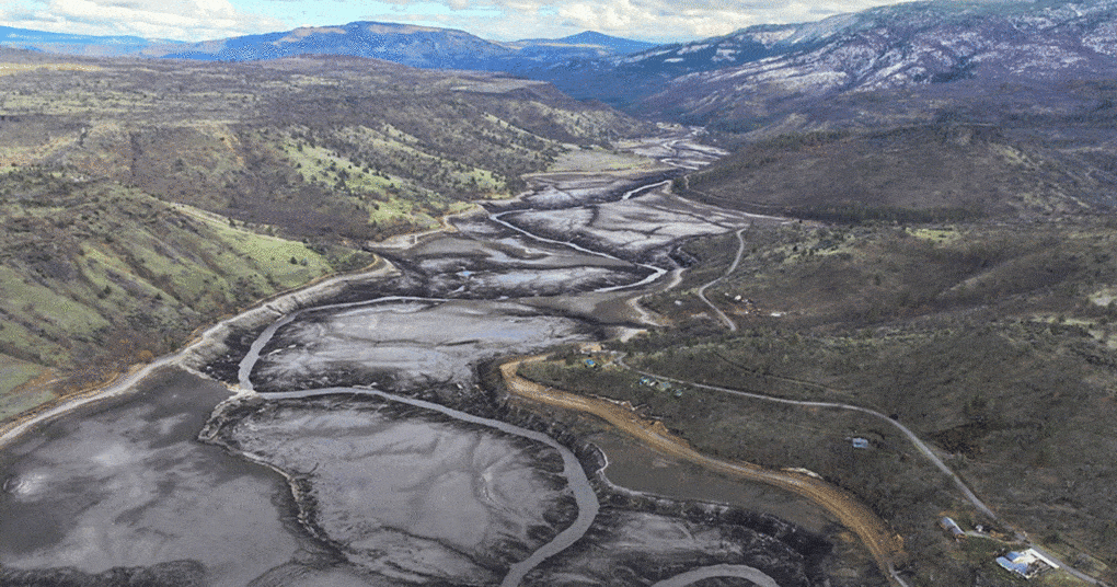 Klamath River, Oregon, site of the world's largest dam removal project, intended to improve water quality and fish habitat, and to restore 2,000 acres formerly overtaken by hydroelectric dams built between 1918 and 1962.