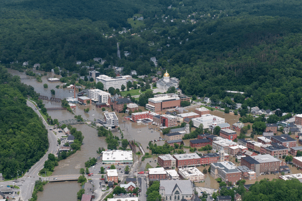 Catastrophic flooding in Montpelier, Vermont, Summer 2023.