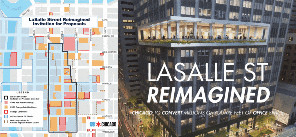 Left: From the City of Chicago LaSalle Street Corridor website. Right: From the Instagram account of Restructured News.