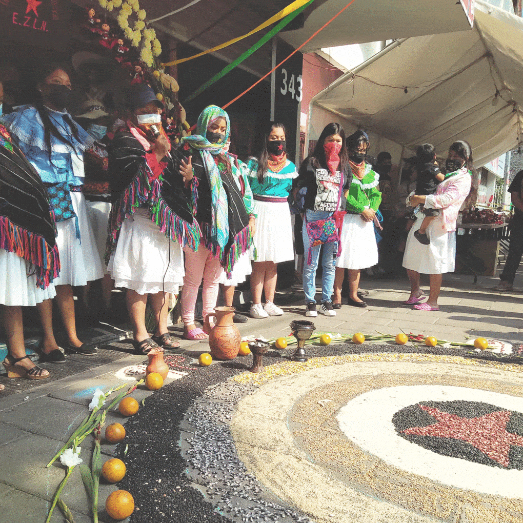 Otomíes welcome the Caravan for Water and for Life at the Casa de los Pueblos y Comunidades Indígenas, Yä nghü yä jhöy, Samir Flores Soberanes’. April 8, 2022. 