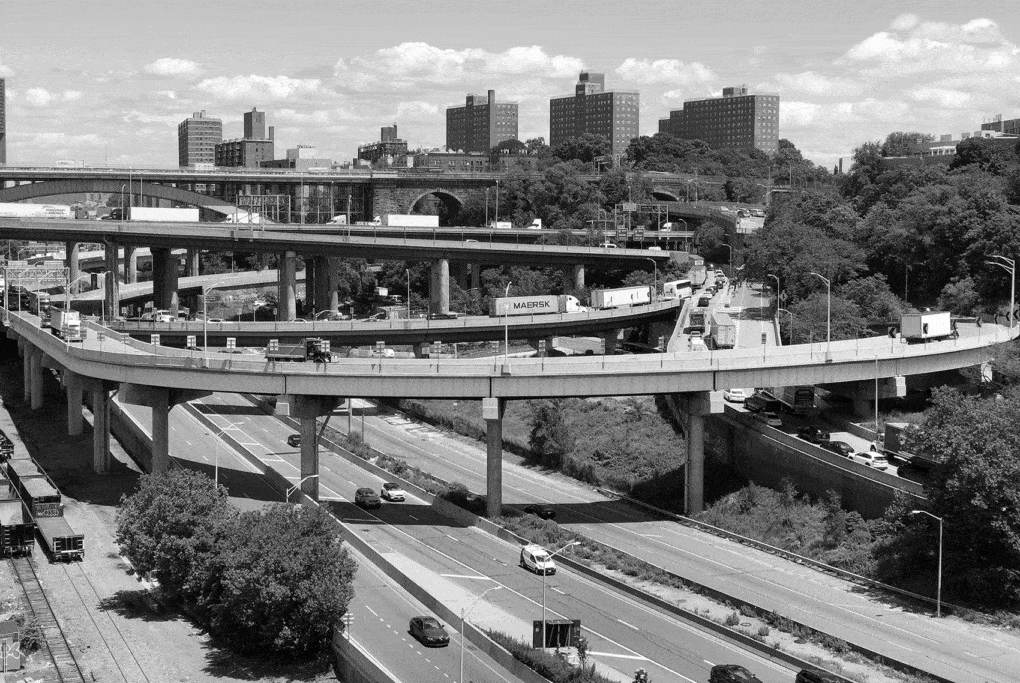 Aerial view of Cross Bronx Expressway and Major Deegan Interchange, May 2024. 