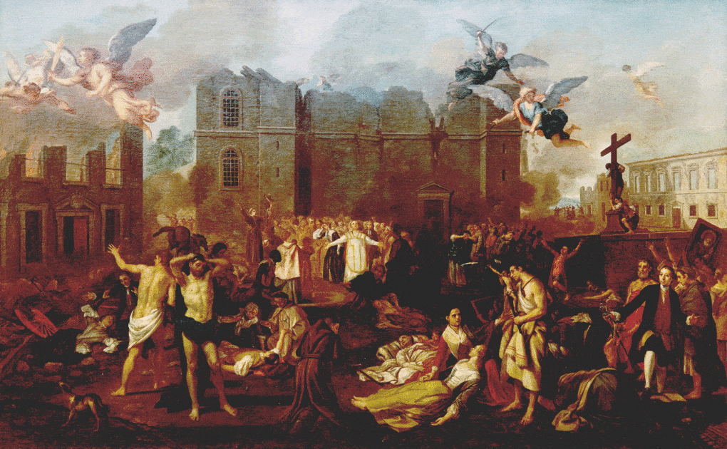 Allegory to the 1755 Earthquake, an oil painting byJoão Glama Strobërle, ca. 1755.