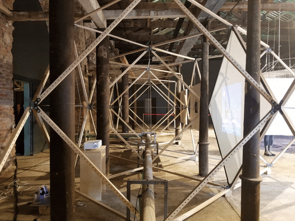 Hidden view of fufuzela chain structure, designed by DK Osseo-Asare for Black Star: The Museum as Freedom, on exhibit at the Ghana Pavilion at the Venice Biennale, 2022. 