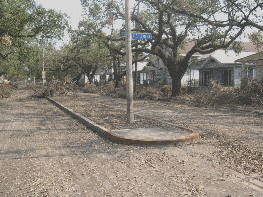 Banks Street in New Orleans, after dewatering following the failure of the levees, post-Hurricane Katrina.