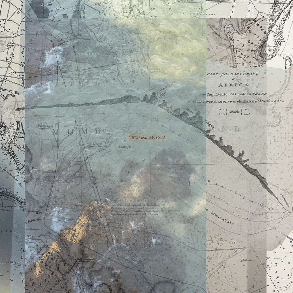 Huda Tayob, Kisiwa cha mvita, 2023, watery archives collage.