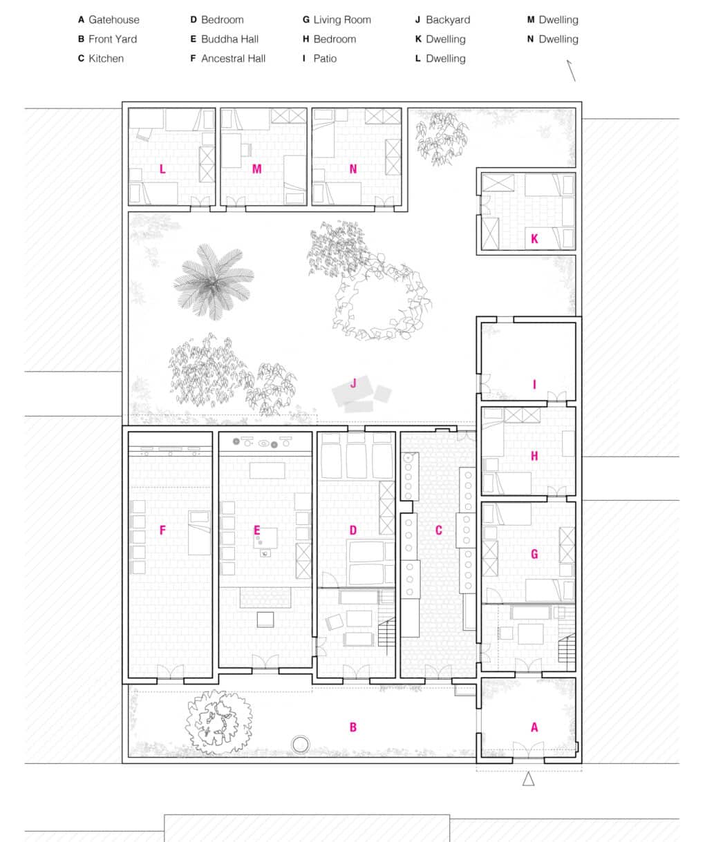 Two floor plan diagrams, one that shows exterior and another that shows interior, with a key indicating where various rooms are located.