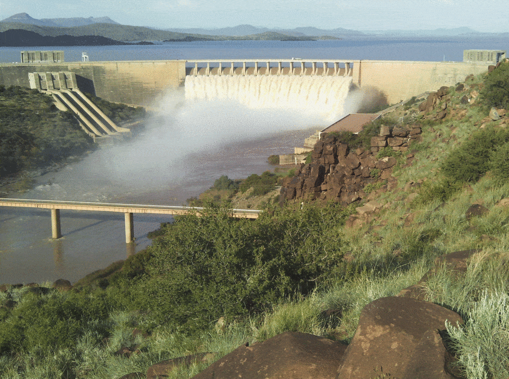 The Gariep Dam, formerly the Hendrik Verwoerd Dam, was the centerpiece of the Orange River Development Project, ca. 2012, from Green Lands for White Men.