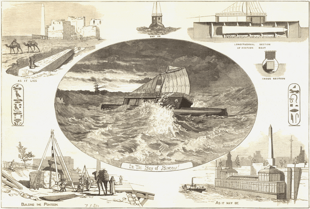 “Proposed Method of Removal of Cleopatra’s Needle to London," Illustrated London News, March 10, 1877. From Things That Move.