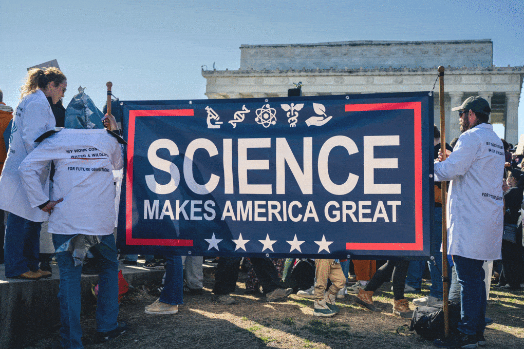 Scene at the Stand Up for Science rally in Washington, D.C., March 7, 2025, one of a series of nationwide rallies organized by a grassroots organization of young scientists.