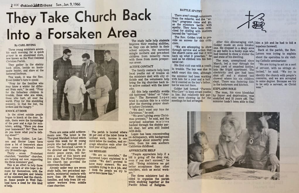 Newspaper clipping headlined "They Take Church Back Into a Forsaken Area."