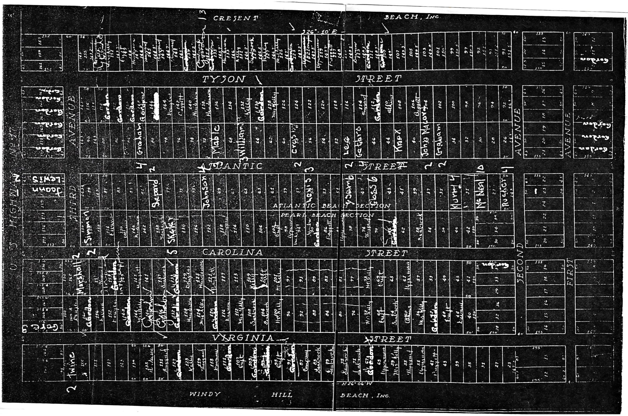 Click to Enlarge White-on-black lot-by-lot map of a small community.