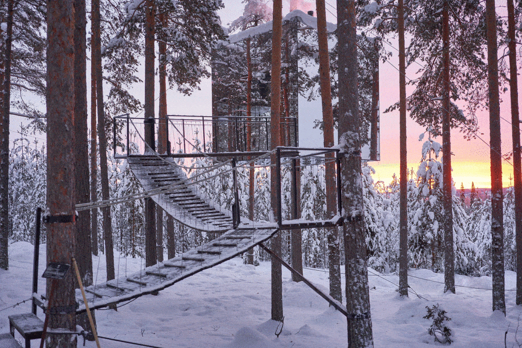 Photo of the Mirrorcube at the Treehotel in Harads, Sweden, 2010. 
