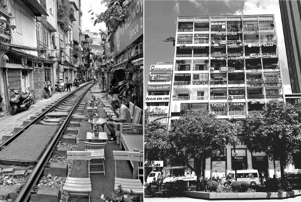 Left: Hanoi, Vietnam. Right: Cafe Apartments, Ho Chi Minh City, Vietnam. 