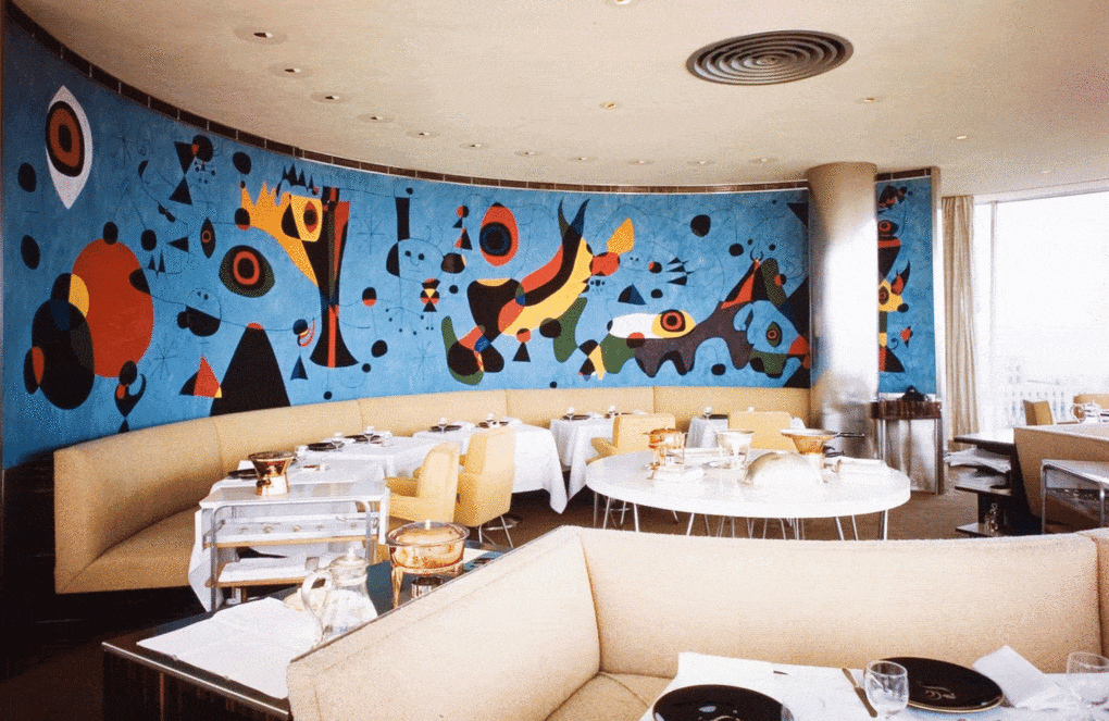Natalie de Blois, SOM, restaurant at the Terrace Plaza Hotel, with a mural by Joan Miró, 1948. 