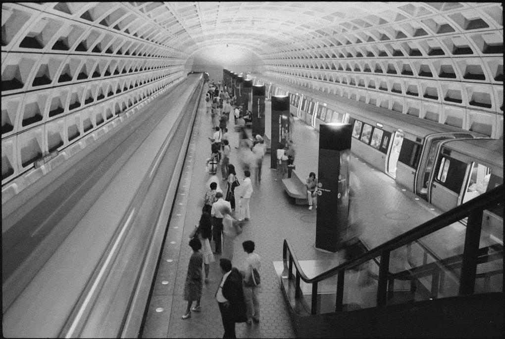 Foggy Bottom Metro Station, Washington, D.C., designed by Harry Weese Associates, late 1970s. Photograph by Marion S. Trikosko.