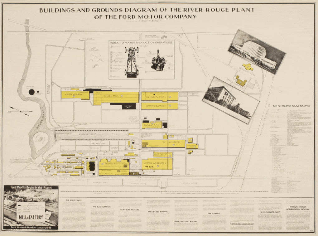 Buildings and grounds diagram, River Rouge plant of the Fort Motor Company, 1936; reproduced in Albert Kahn Inc.