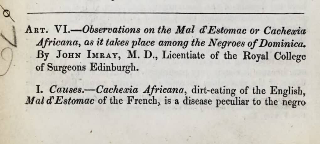 Close-up of article title in 19th century medical journal.