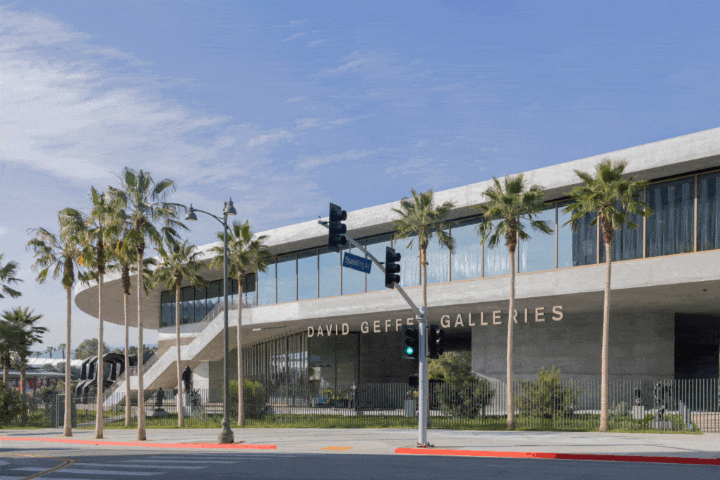 LACMA, Geffen Galleries, view northwest from Wilshire Boulevard. 