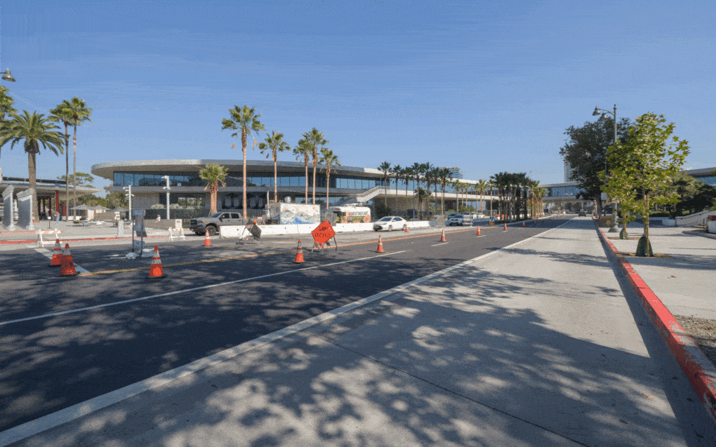 View of LACMA and the David Geffen Galleries from Wilshire Boulevard.